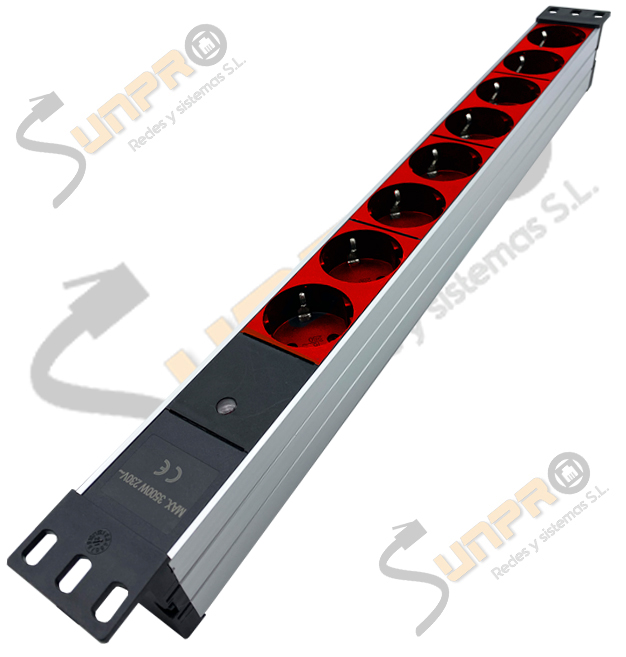Regleta PDU 19" 1U 8 schukos rojos con piloto LED en aluminio