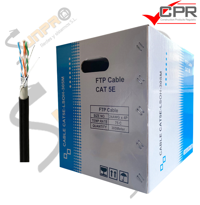 Cable Cat. 5e FTP PE Cu exterior negro 305m. CPR Fca