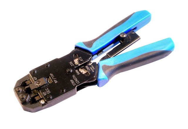 Herramienta crimpar RJ48, 45, 12, 11, 9 con carraca