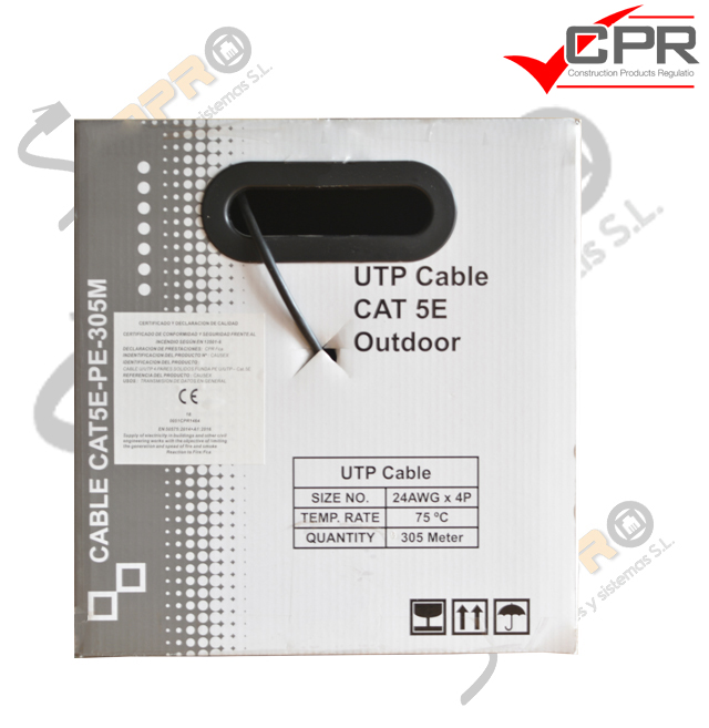 Cable Cat. 5e UTP PE Cca rígido exterior 305m. negro CPR Fca